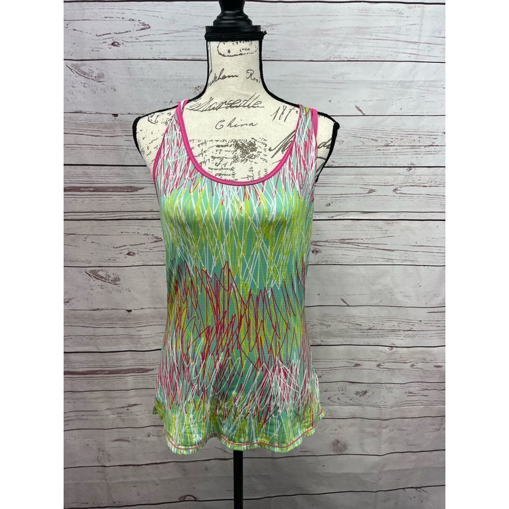 Asics Tank Top‎ Medium M Green Pink Racerback Athletic Sleeveless